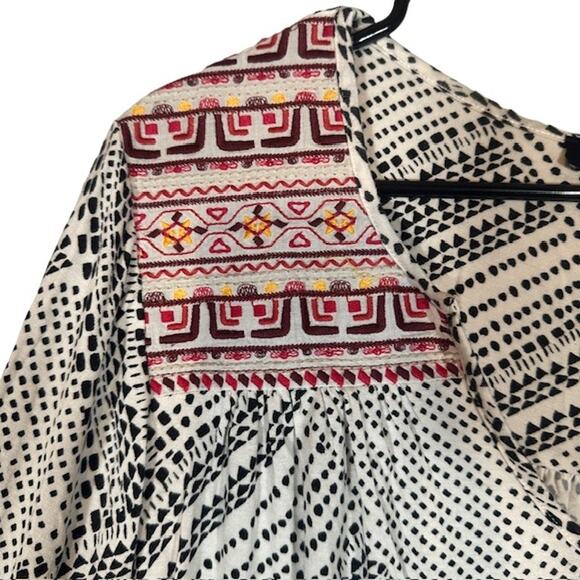 Sanctuary White Multicolor V-Neck Long Sleeve Boho Blouse Women Sz L - Picture 5 of 8